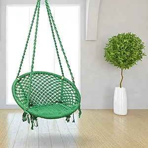 Curio Centre Make in India Cotton Round Swing for Adults/Hammock Chair/Swing Chair for Indoor for Outdoor/Swing Chair Balcony (145x67x45 cm, Green,100 kgs Capacity)