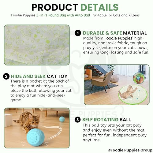 Image of Foodie Puppies Interactive Cat Play Mat with Automatic Rolling Ball (2-in-1 Combo) | Smart Motion Sensor Activity Toy, Anti-Slip Indoor Exercise Mat for Kittens & Cats | USB Rechargeable Chase Toy