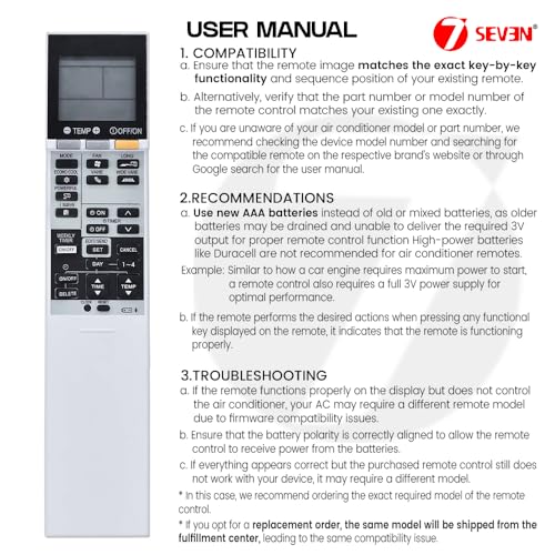 Image of 7SEVEN Compatible with Mitsubishi Electric Ac Remote E22T43426 Suitable Only on MSZ-GL25VGD MSZ-GL35VGD MSZ-GL42VGD MSZ-GL50VGD MSZ-GL60VGD Indoor Unit Model's 219, Match Key by Key Functionality