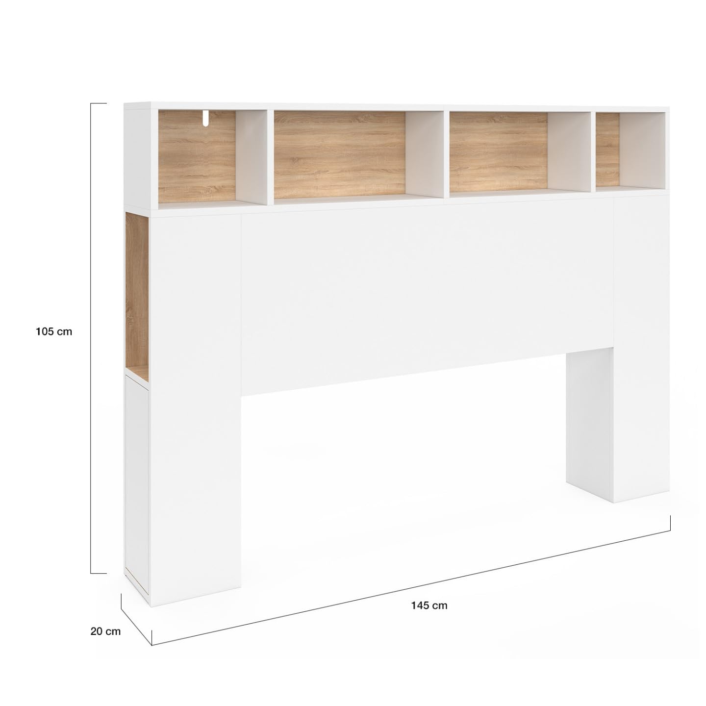 IDMarket - Tête de lit sur Pied Cleo 145 cm avec rangements fermés et niches Blanc et façon hêtre