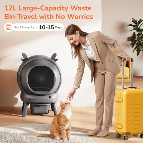 Automatic Self Cleaning Litter Box, Cat Litter Box with APP Control, 65L Globe & Dual Safety Sensors, Robot Litter Box, 1 Roll Garbage Bags and Litter Mat, <35DB, for Multiple Cats, Grey - Image 7