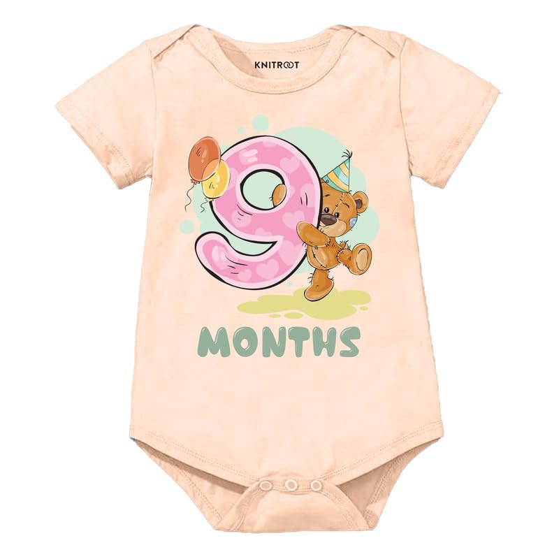 Image of Knitroot Monthly Birthday Teddy Special, Newborn Baby Half Sleeve Unisex Romper, Onesies, Sleepsuit, Body Suit, Envelope Neck, 1 to 12 Months Print, 0-12 Months, Infant Cloth for Boys & Girls