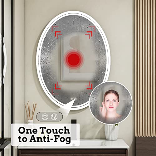 Bulife 28 X 20 Inch Oval Led Bathroom Mirror Anti-Fog 3 Colors Light Dimmable Wall Mounted Lighted Bathroom Vanity Mirror Memory Makeup Mirror Touch Switch #TOP3