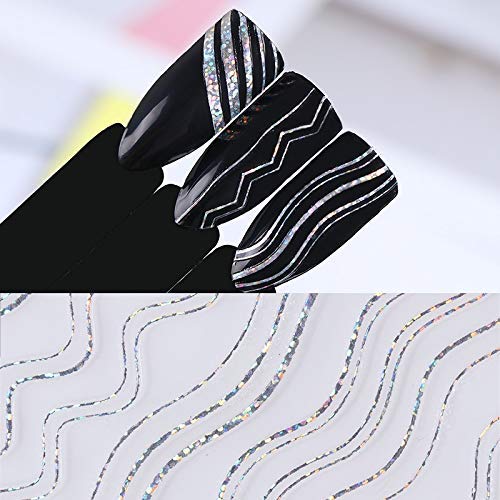HZWLF Nail Art Tool, Holographic Roségold Silber 3D Nagelaufkleber Kurve Streifenlinien Nägelaufkleber Klebestreifen… – Bild 5