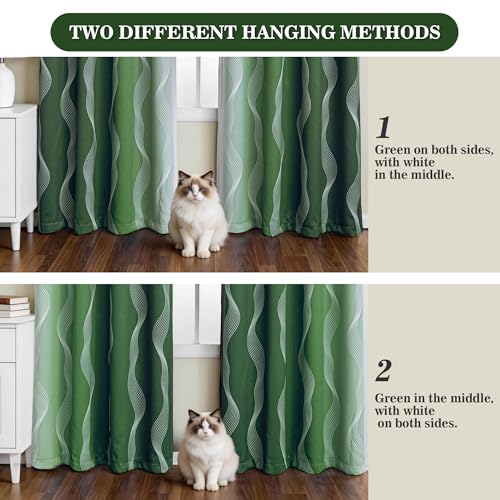 Image of MYSKY HOME Green and Greyish White 95% Blackout Short Ombre Curtains 54 inch Length 2 Panels Thermal Insulated Black Out Gradient Geometric Patterned Drapes for Boys Bedroom Office Classroom, 52 inch Wide