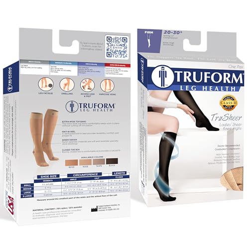 Image of Truform Sheer Compression Stockings, 20-30 mmHg, Women's Knee High Length, 30 Denier, Taupe, Small