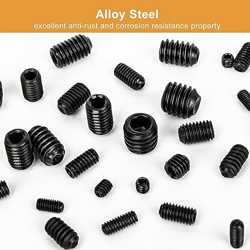 VIGRUE 1105PCS 25 Tailles métriques & SAE Kit d'assortiment de vis Kit interne de disque hexagonal Allen Grub Vis Set en alliage de point de coupe, M3 à M8 et 1/8-40 à 5/16-18