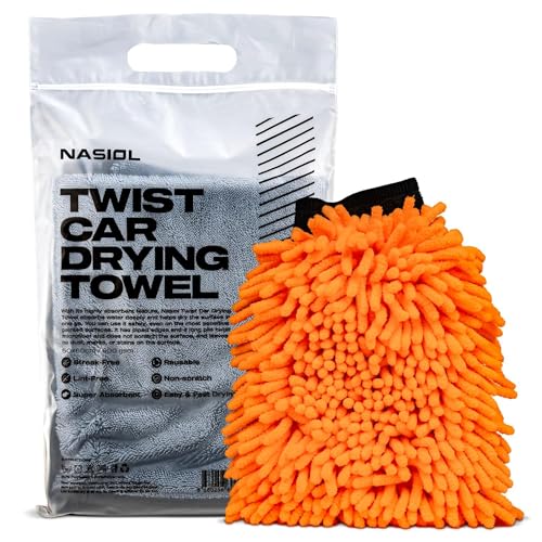 Nasiol Twist Drying Towel for Car 60 * 90cm and Car Wash Mitts Set