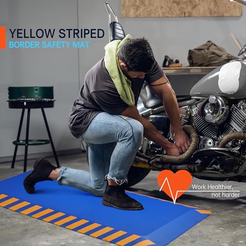 Image of FEATOL Anti Fatigue Mat Industrial, Ergonomic Standing Floor Mat for Work for Stand -Safety Support for Leg & Back Pain(Blue with Yellow Border, 17 inch x 24 inch, 1PC)