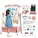 Chidiam Kinder Tafel Staffelei mit Papierrolle Metall Kindertafel Doppelseitige Whiteboard Und Kreidetafel 360 drehbare Höhenverstellbar Standtafel mit Zahlen und Anderem Zubehör für Kinder