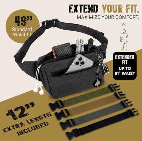 Image of HighSpeedDaddy Tactical Fanny Pack - Waterproof Fanny Belt Bag Pack with Adjustable Waist - 500D Nylon with Quick-Access Pockets - Everyday EDC Pouch for Men & Women - Black