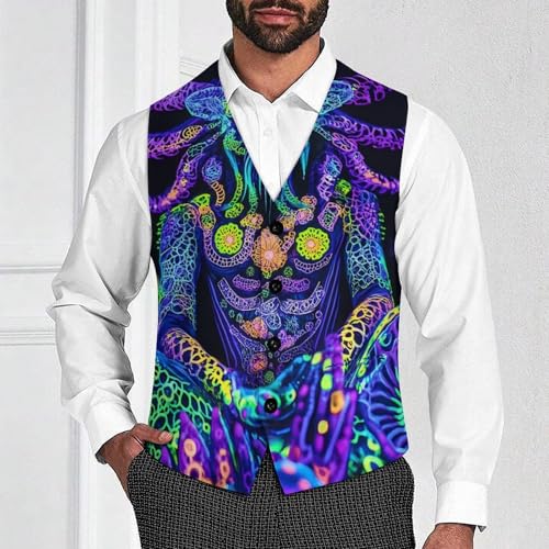 Evil God Psychedelics Suit Vest for Men Slim Fit Sleeveless Jacket V Neck Business Waistcoat Button Up Dressy Top4