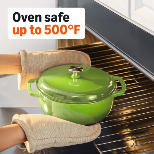 Image of Amazon Basics Enameled Cast Iron Dutch Oven Pot with Lid, Round, Dual Handles, Heavy-Duty, Oven Safe for Stews, Roasting, Baking, 6-Quart, Green