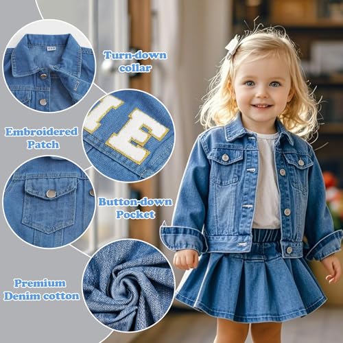 Custom Kids Patch Jean Jacket with Names |1-8 Year Old Birthday Gifts for Toddler Boys Girls Clothes | Personalized Back to School Outfits for Girls Long Sleeve Denim Jacket4