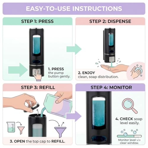 Image of Wall-Mounted Soap Dispenser 400ml with Adhesive Hook, No-Drill ABS Plastic Dispenser for Kitchen, Bathroom, Hand Wash, Shower Gel, Sanitizer Capsule Design Black