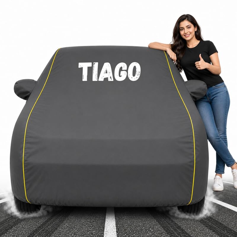Image of Custom Fit Grey 100% Waterproof Tiago Car Cover | Polyester Car Body Covers for Rain & Sun | UV Protection, Dustproof, Scratch Resistant, Windproof, Heat Resistant