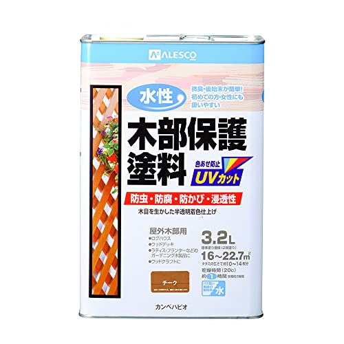 カンペハピオ ペンキ 塗料 水性 半透明カラー 木部保護 防虫 防腐 防かび 紫外線 水性木部保護塗料 チーク 3.2L 日本製 00617653511032（Amazon）