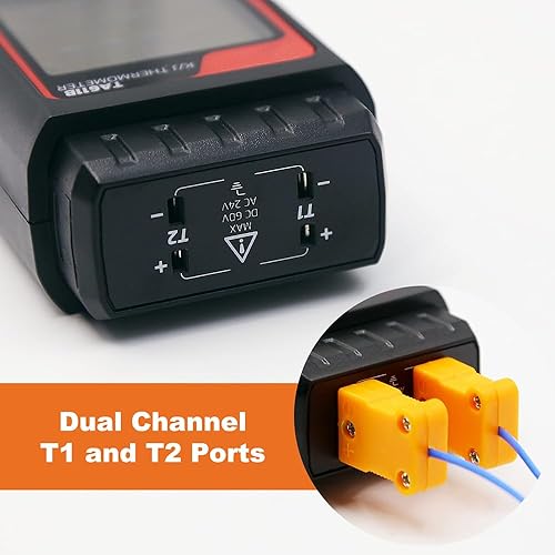 Miniatura 2 de Termómetro de termopar digital de doble canal tipo KJ - 328  2501  Medidor de temperatura industrial HVAC con 4 sondas de termopar tipo K, alarma,