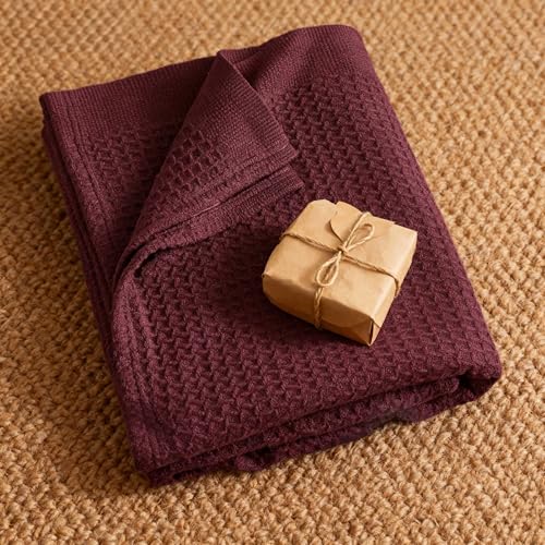 Image of Bedsure 100% Cotton Blanket King Size for Bed - Breathable and Soft for Summer, Thick Cozy Waffle Weave Blanket Gifts for Women, Burgundy, 104x90 inches