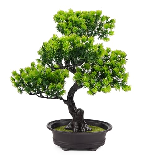 Bonsai Baum Künstlich, AIBAOBAO 34 cm Künstlicher Bonsai Wie Echt, Kunstpflanze Kiefer, Kunstbonsai Naturgetreue Plastik Groß für Deko Baddeko Desktop Büro Bücherregal Fenstersims
