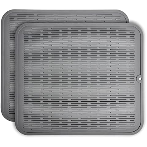 Extra Large Silicone Trivet Heat Resistant Mat 18'' x 16'' Set of 2 Dish Drying Mats Kitchen Counter Rack Sink Drainer Pad Hot Pot Trivet Dishwasher Safe (Grey) Cover