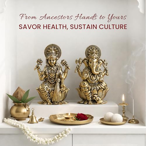 Image of Habere India-All the Cultures Fabricating India Brass Lakshmi Ganesh Idol Set for Pooja Room | Pure Brass Lakshmi Ganesh Murti for Home | Decorative Statue for Mandir (Design02: L4 x W3 x H6.5 cm)