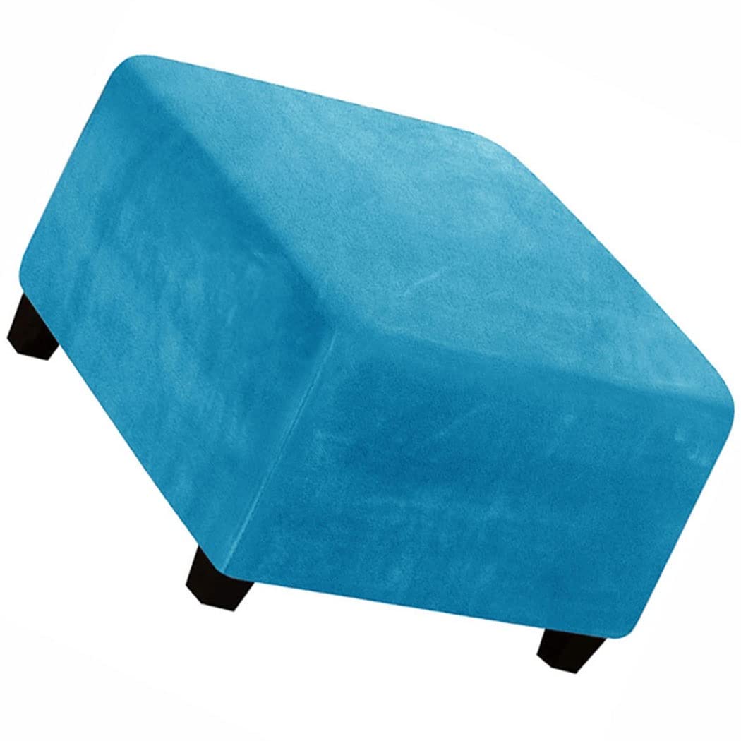 Zzdzw Peacock Blue Square Ottoman Slipcover Velvet Small/Medium/Large Stretch Ottoman Cover Slipcover For Wingback Chair Stool Protector Cover/Sofa Leather Storage Footstool ( Color : Size : 80-100Cm )