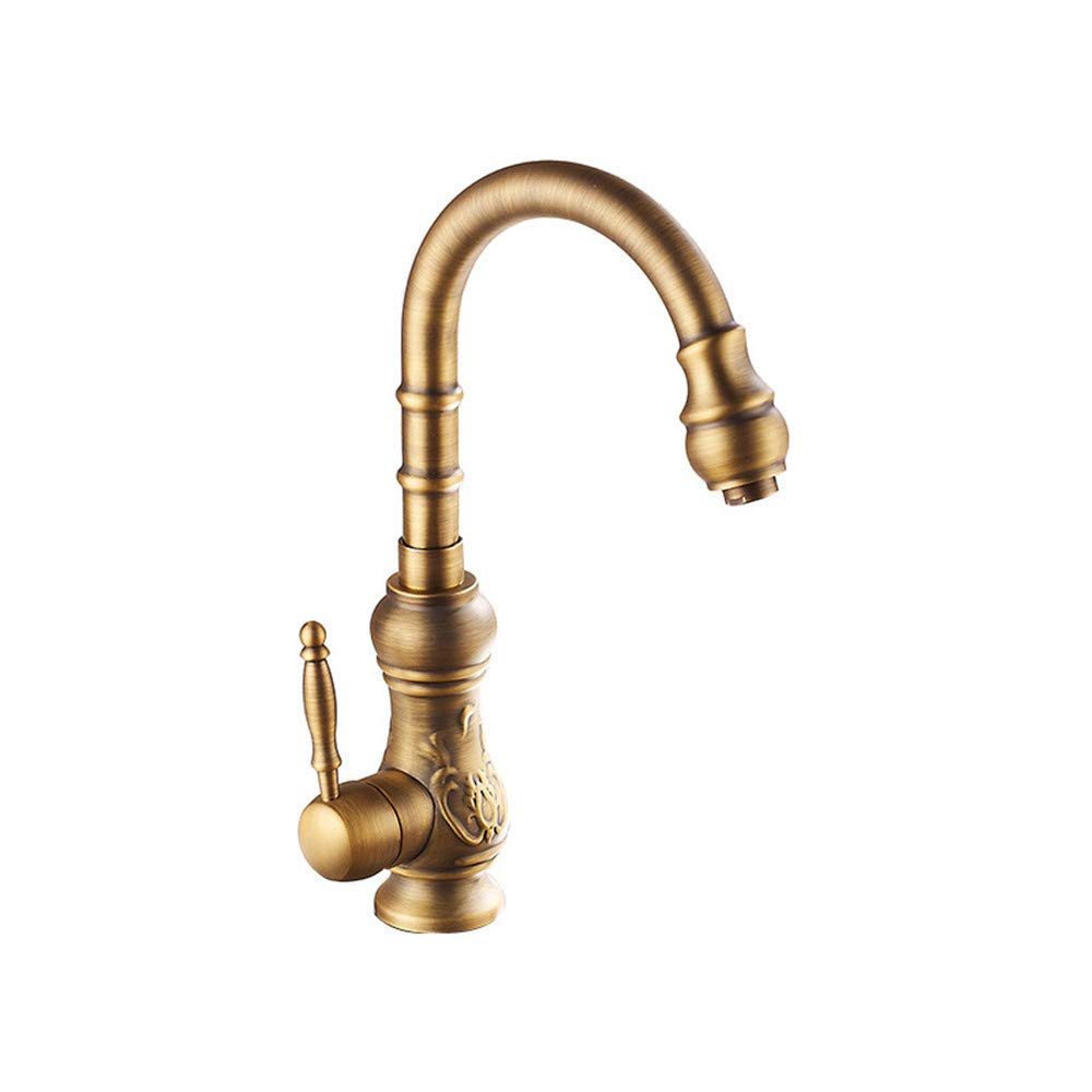 Cobre puro Retro Mezclador de agua fría y caliente Grifo de cocina Giratorio Mesa antigua Lavabo Aumento Grifo de lavabo Manija única con aireador