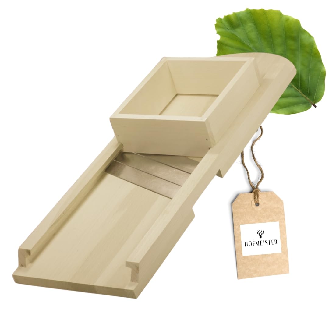 HOFMEISTER® Krauthobel Holz 65 cm, 3 Messer, Sicherheitsschublade – Sauerkrauthobel und Kohlhobel für Krautsalat, Weißkohl, Gemüse – handgefertigt in der EU (1 Stück)