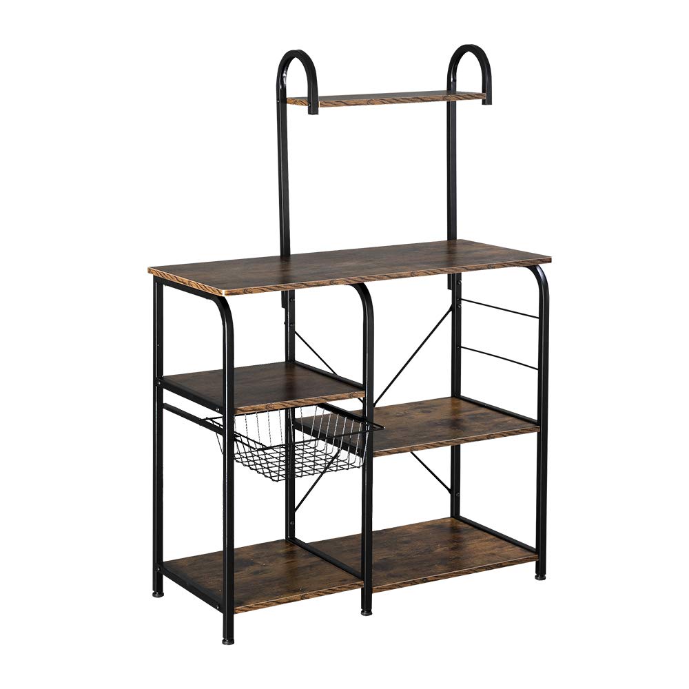 ZHIHUITONG Vintage Kitchen Baker's Rack Utility Storage Shelf 35.5" Microwave Stand 4-Tier 3-Tier Shelf for Spice Rack Organizer Workstation with 10 Hooks