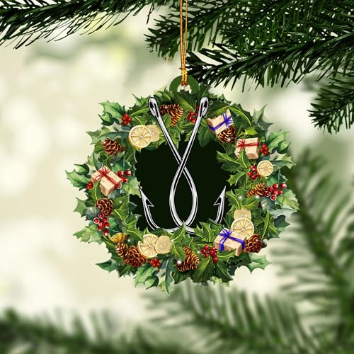 Talataca Fishing 2D Flat Christmas Ornament, Fishing Hook with A