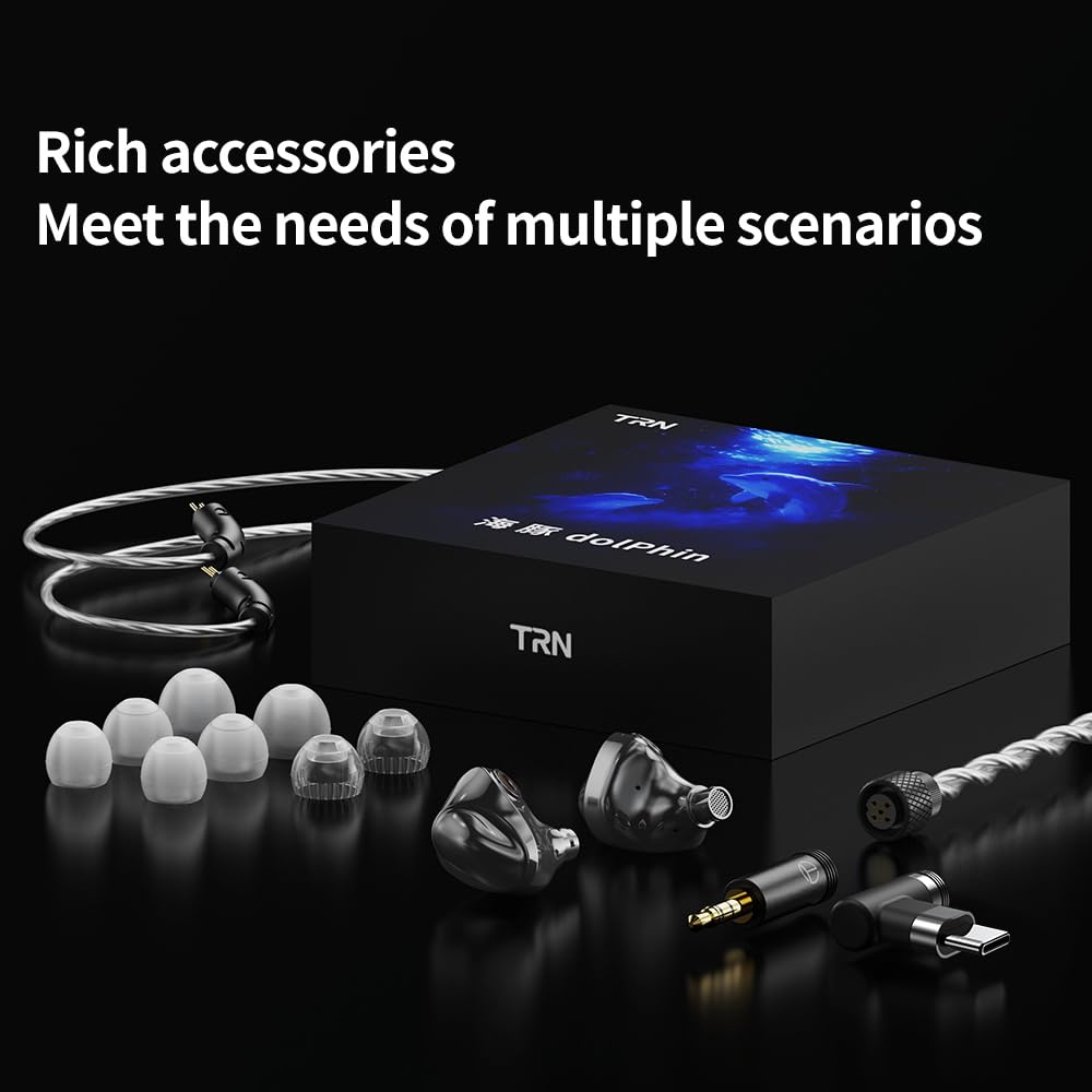 TRN Dolphin - Auricolari intrauricolari per monitor, doppio driver dinamico magnetico da 10 mm, diaframma LCP, cavo staccabile a 2 pin da 0,78 mm, auricolari cablati HiFi per musica, studio, giochi