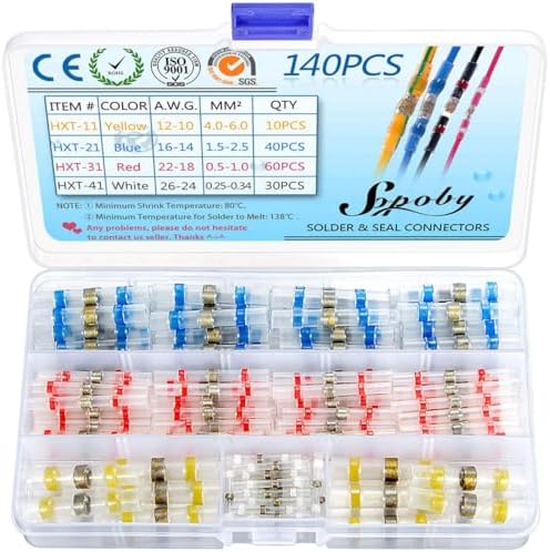 140PCS Solder Seal Wire Connectors, Electrical Heat Shrink Butt Connectors