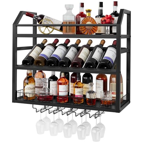 Hoctieon Wall Mount Wine Rack with Glass Holder