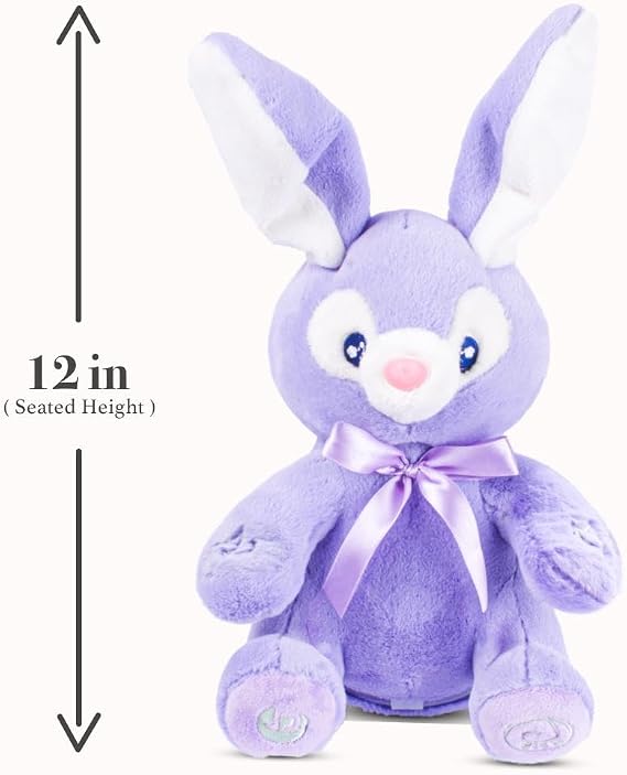 Dimple Bella Easter Bunny Stuffed Animal - Interactive Bunny Plush w/Peek-a-Boo and Singing Songs - Easter Basket Stuffers for Toddler - Birthday Gift for Kids, Ages 0 - Up(Purple, Battery Included)