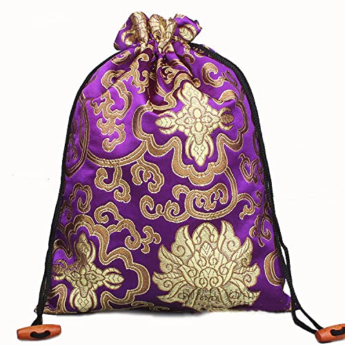 Jedwabne brokatowe torby na biżuterię, 2 szt. Wielokolorowe etui na biżuterię z jedwabiu, brokatu i sznurka, 7,9 x 8,6–10,6 cala(Purple (2 Pcs Pattern Random))