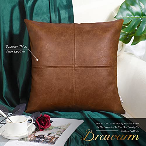 Brawarm Faux Leather Throw Pillow Covers 20 X 20 Inches, Brown Leather Pillow Cover, Hand Stitched Leather Decorative Pillow Cover For Couch Sofa Bed Living Room Home Garden #TOP1