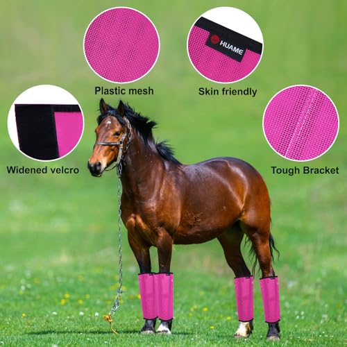 Image of Horse Fly Boots, Breathable Mesh Protection Set of 4, Comfortable Horse Leggings, Breathable Mesh Design, Equine Supplies for Reduce Stomping, Hoof Damage & Leg Fatigue (Rose Red, Medium)