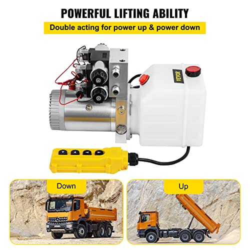 Image of VEVOR Hydraulic Pump Double Acting 4 Way Hydraulic Power Unit Double Solenoid Hydraulic Power Pack 12V DC Hydraulic Power Pump with 4.5Liter Reservoir for Dump Trailer Car Lifting