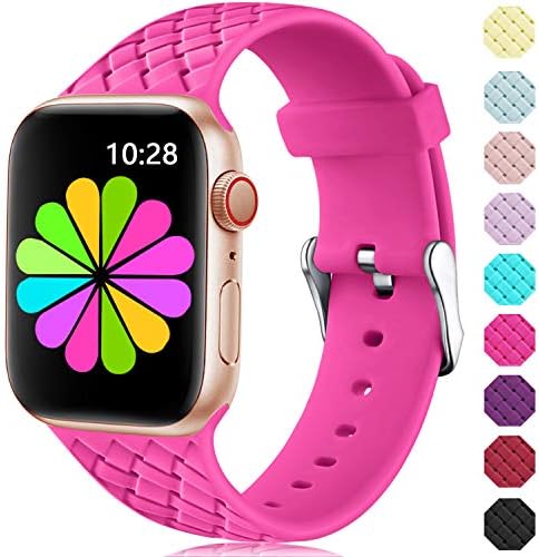 Haveda Silicone Band Compatible for Apple Watch Series 6 Series 5/4 40mm, Comfortable Strap for Apple Watch SE 40mm, iWatch 38mm Bands Series 3/2/1, Women Men Kids Weave Pattern 38mm/40mm S/M Rose