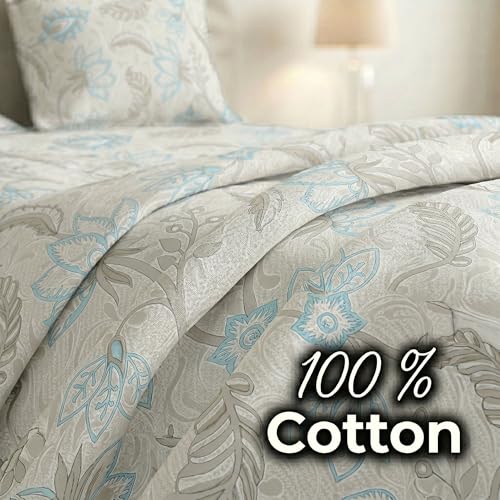 Image of Mafatlal 186 TC Metro Cotton Single Bedsheet | 90 x 60 Inch | Lightweight Comfortable Fabric with Pillow Cover | Modern Bed Linen | Storm Blue