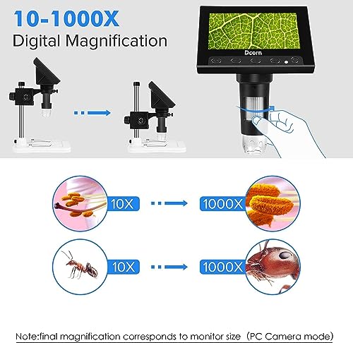 Coin Microscope, Dcorn 4.3" Lcd Digital Microscope For Coin Collection Supplies,10X-1000X Coin Magnifier With 8 Adjustable Led Lights For Kids/Adults Coin Error Observation, Windows Compatible #TOP2