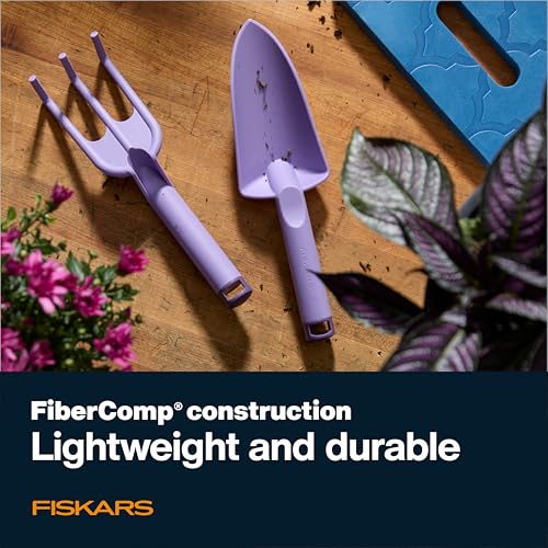 Image of Fiskars 3-Piece Gardening Set, Explore Collection Hand Tools and Kneeler, FiberComp Trowel and Cultivator, Dual Layer Knee Pad for Digging, Weeding, and Soil Aeration, Lightweight Rustproof Design