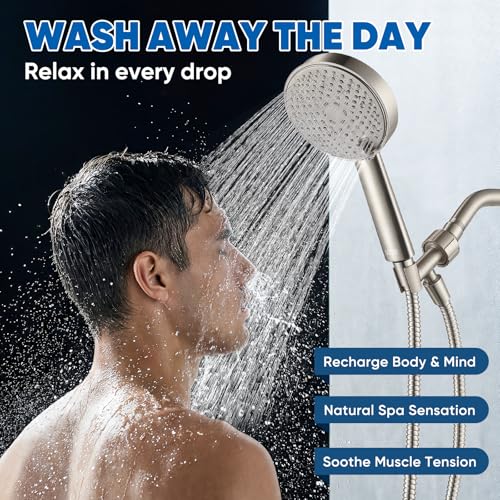 Regadera Cobbe® de Metal Sólido con 3 Modos de Chorro y Mano Libre – Cabeza de Ducha de Acero Inoxidable, Varilla Desmontable de Alta Presión con Manguera y Soporte Ajustable – Modos Amplio, Masaje y Niebla (Acabado en Níquel Cepillado) miniatura 5