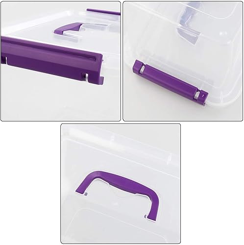 Miniatura 5 de Farmoon Contenedor de almacenamiento transparente de 6 cuartos de galón, pequeña caja apilable de plástico con tapa y mango morado, 6 paquetes