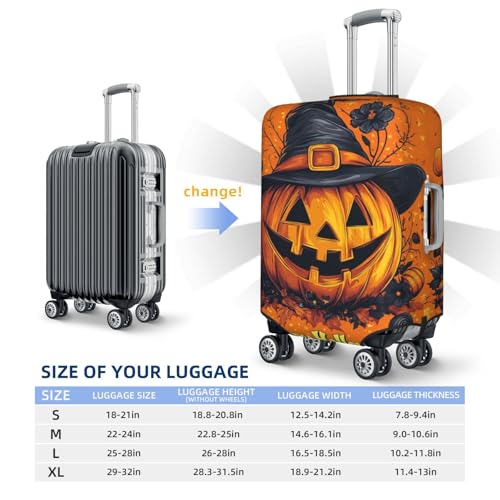 Halloween Pumpkin Lantern Witch Hat Elastic Travel Luggage Covers Dustproof Scratch-Resistant Suitcase Protector Fit 22-24 Inch4