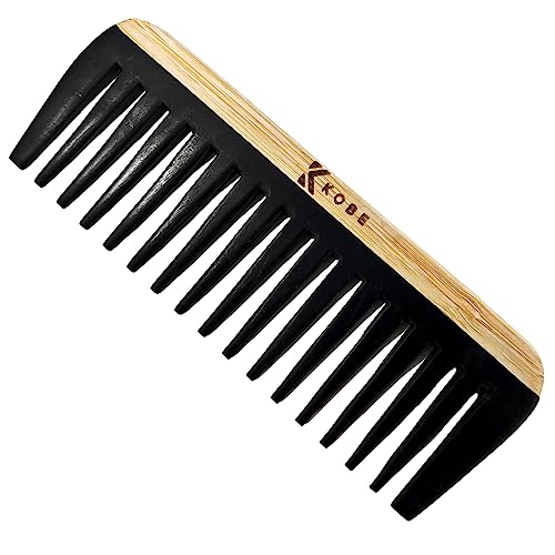 Kobe Pro Wood-Handled Detangling Comb, Gentle Plastic Bristles, Professional Hair Styling and Detangling Tool, All Hair Types