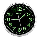 OCEST 12 Inch Wall Clock with Night Light Large Display Non Ticking Silent Quality Quartz Battery Operated Indoor Outdoor Decorative Clock for Bedroom Living Room Kitchen Office Garage School