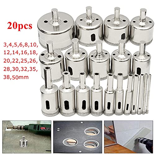 Juego de 20 Brocas Diamante 3-50 mm para Vidrio y Mármol miniatura 2