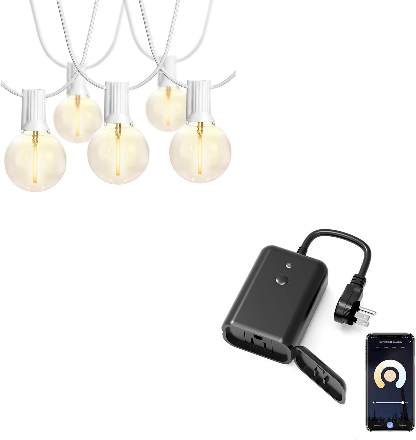 SUNTHIN Outdoor White String Lights 48FT with WiFi Smart Dimmer Switches, Compatible with Alexa and Google Assistant for LED Strings Lights